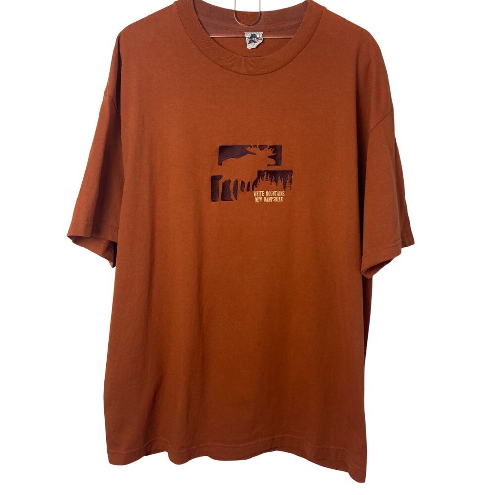 Vintage Alstyle White Mountains New Hampshire Tee XL Orange Moose Graphic Cotton